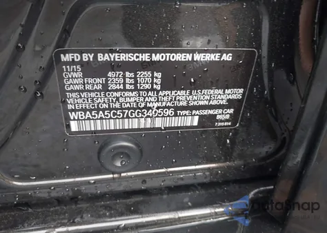 2016 BMW 528I z USA, uszkodzony, nr VIN WBA5A5C57GG349596